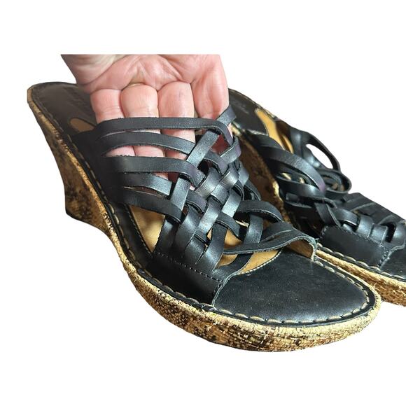 Born Drillers Turbie Black Woven Leather Wedge Sandals Size 9 Comfort Platform - Picture 2 of 13